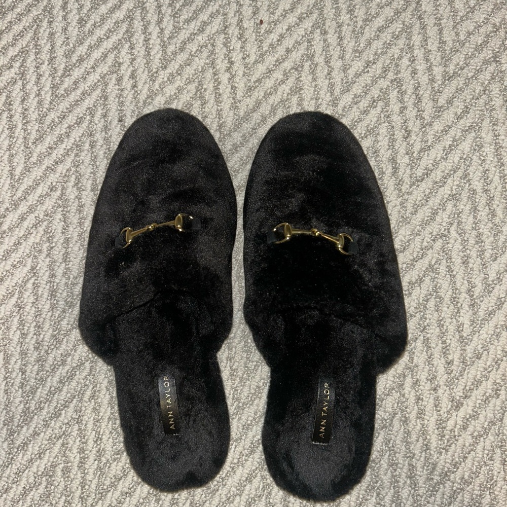 Ann Taylor Horsebit Fuzzy Slide Flat